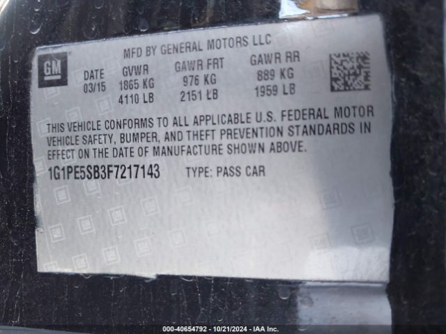 1G1PE5SB3F7217143 Chevrolet Cruze 2lt Auto