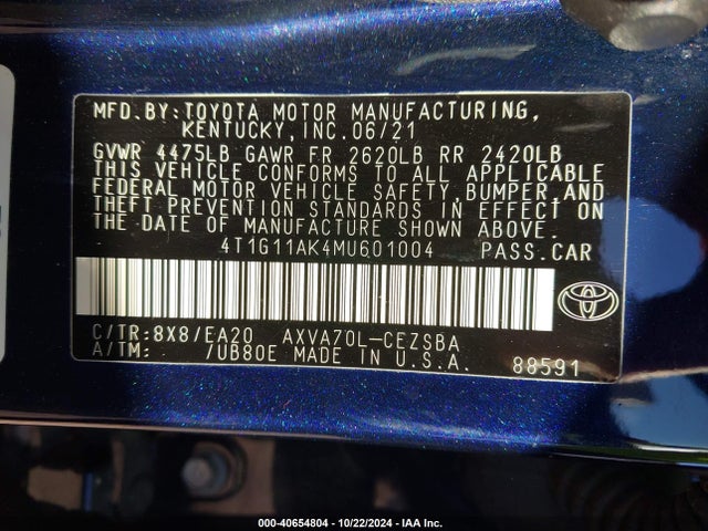 Toyota CAMRY SE 2021 4T1G11AK4MU601004 Image 9