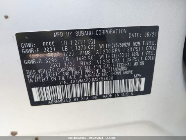 4S4WMAPD1M3454030 Subaru Ascent Limited