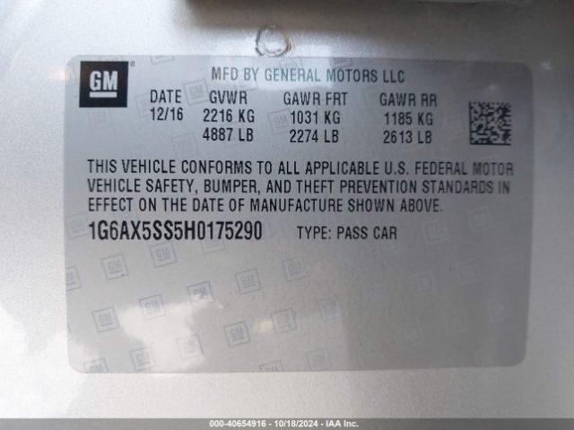 1G6AX5SS5H0175290 Cadillac CTS LUXURY