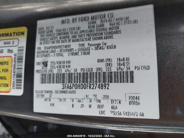 3FA6P0HD0FR274892 Ford FUSION SE