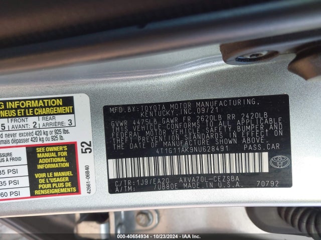 Toyota CAMRY SE 2022 4T1G11AK9NU628491 Image 9
