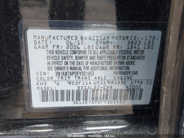 3N1AB7AP0FY301453 Nissan SENTRA SV