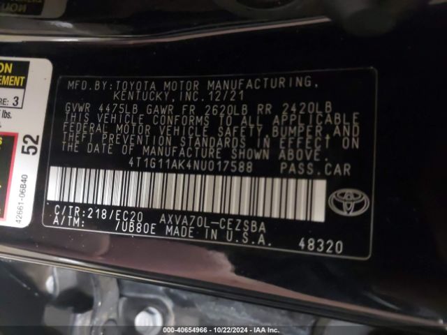4T1G11AK4NU017588 Toyota Camry Se Nightshade Edition