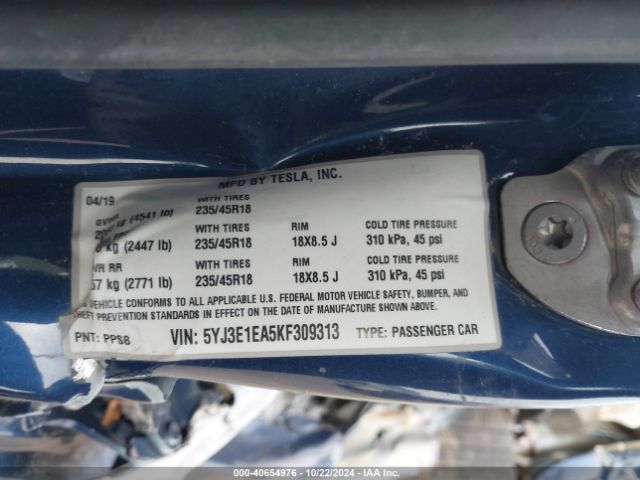 5YJ3E1EA5KF309313 Tesla Model 3 Long Range/mid Range/standard Range/standard Range Plus