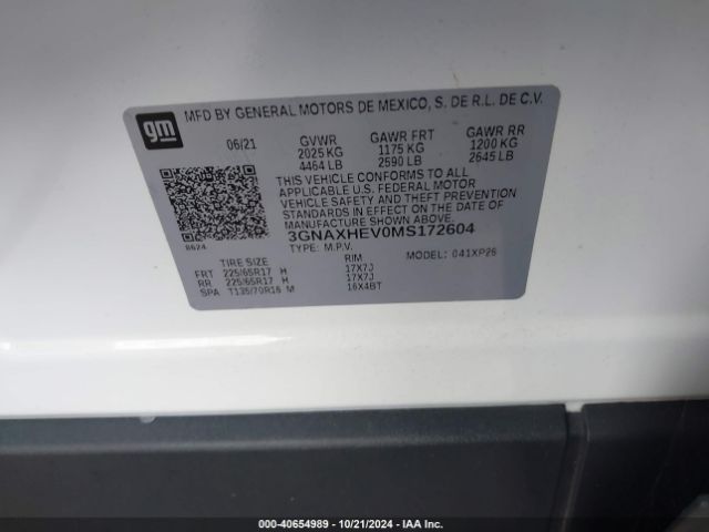 3GNAXHEV0MS172604 Chevrolet Equinox Fwd Ls