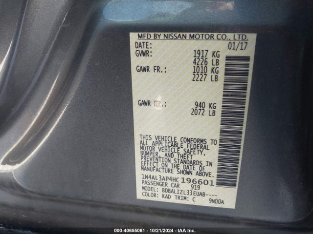 Nissan Altima 2.5 Sv 2017 1N4AL3AP4HC196601 Image 9