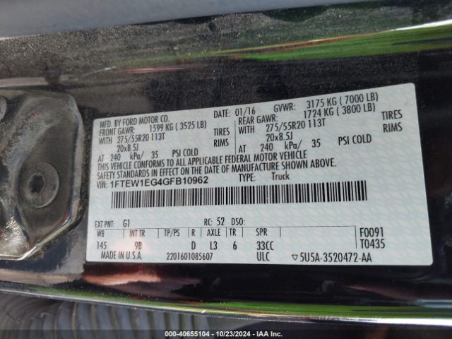 1FTEW1EG4GFB10962 Ford F-150 Platinum