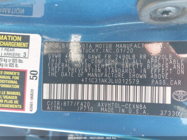 4T1C31AK3LU012579 Toyota Camry Le Hybrid