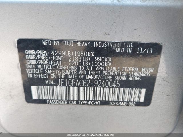 JF1GPAC62E9240045 Subaru Impreza 2.0i Premium