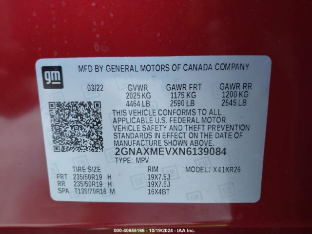2GNAXMEVXN6139084 Chevrolet Equinox Fwd Rs