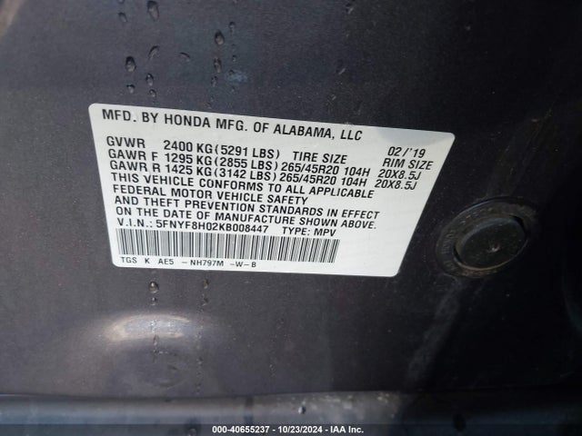 Honda Passport Elite 2019 5FNYF8H02KB008447 Image 9
