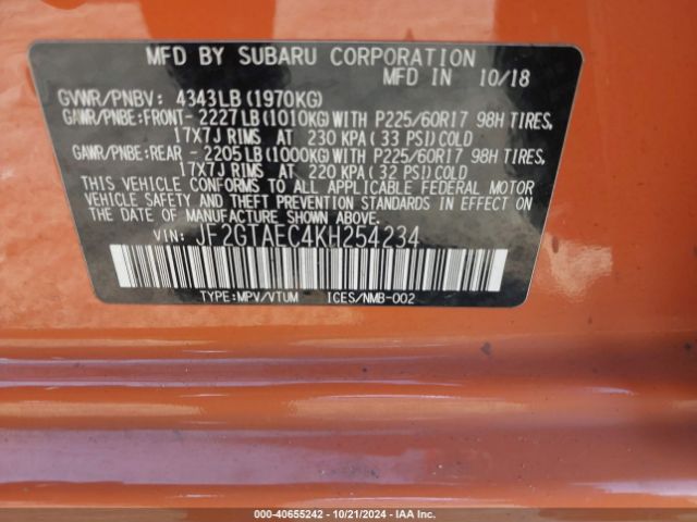 JF2GTAEC4KH254234 Subaru Crosstrek 2.0i Premium