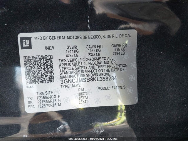 Chevrolet Trax Premier 2019 3GNCJMSB8KL358234 Image 9
