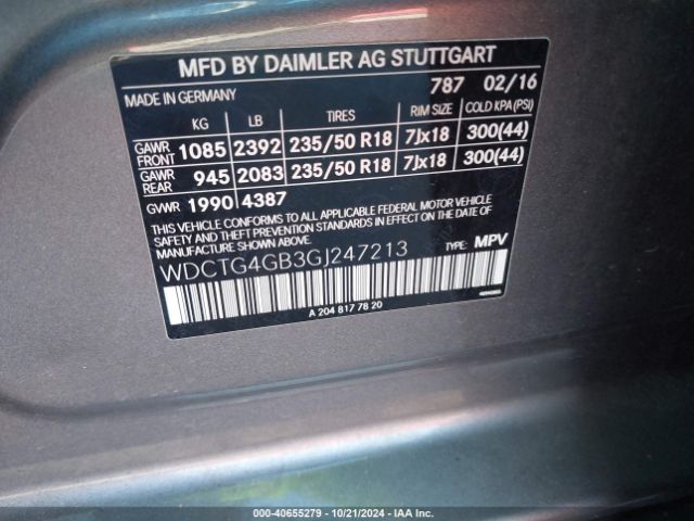 WDCTG4GB3GJ247213 Mercedes-Benz Gla 250 4matic