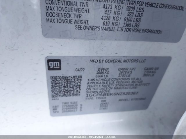 1GCPABEK6NZ520367 Chevrolet Silverado 1500 2wd  Short Bed Custom