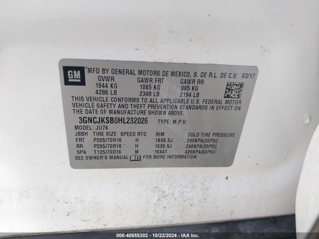 Chevrolet TRAX LS 2017 3GNCJKSB0HL232026 Image 9