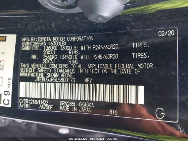 JTEBU5JR5L5800173 Toyota 4runner Nightshade Special Edition