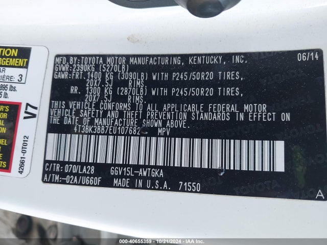Toyota Venza Limited V6 2014 4T3BK3BB7EU107682 Image 9