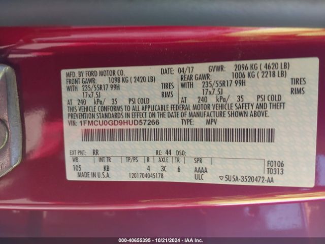 1FMCU0GD9HUD57266 Ford ESCAPE SE