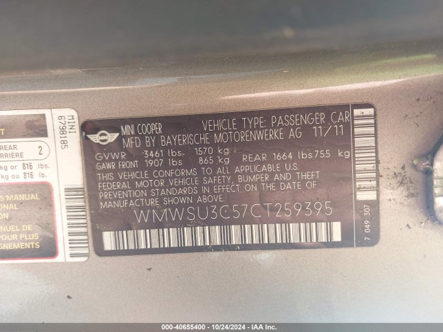 2012 MINI COOPER WMWSU3C57CT259395 Photo 8