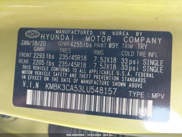 2020 HYUNDAI KONA KM8K3CA53LU548157 Photo 8