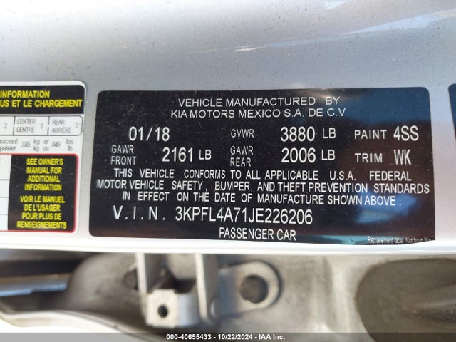 KIA FORTE LX 2018 3KPFL4A71JE226206 Image 9