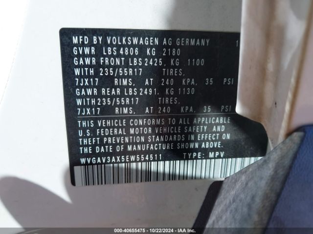 WVGAV3AX5EW554511 Volkswagen TIGUAN SE