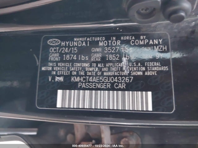 KMHCT4AE5GU043267 Hyundai ACCENT SE