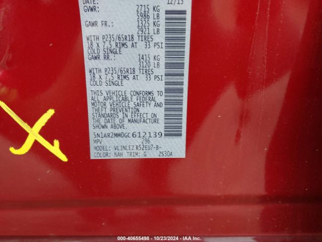 5N1AR2MM0GC612139 Nissan Pathfinder Platinum/s/sl/sv