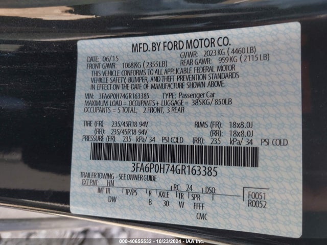 Ford FUSION SE 2016 3FA6P0H74GR163385 Image 9