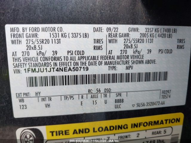 1FMJU1JT4NEA50719 Ford Expedition Xlt