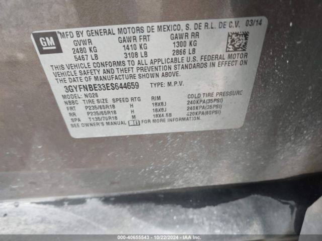 3GYFNBE33ES644659 Cadillac Srx Luxury Collection