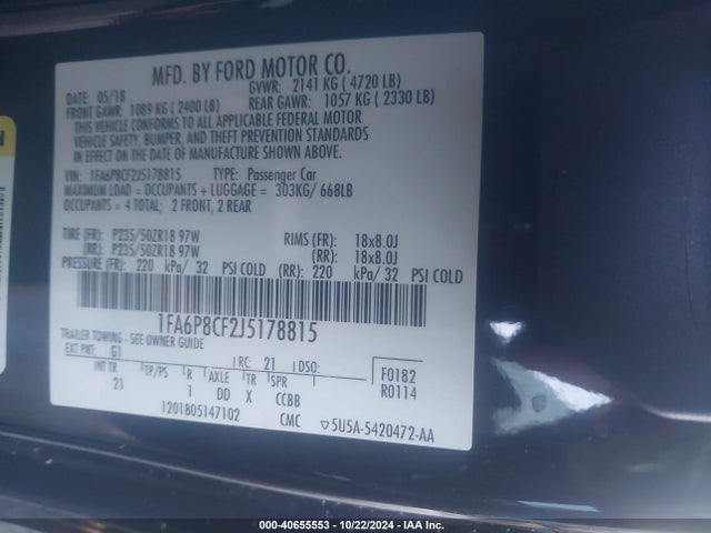 Ford MUSTANG GT 2018 1FA6P8CF2J5178815 Image 9