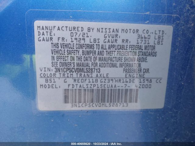 3N1CP5CV0ML528713 Nissan Kicks Sv Xtronic Cvt