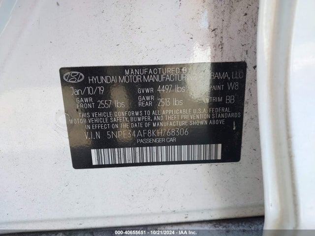Hyundai SONATA SEL 2019 5NPE34AF8KH768306 Image 9