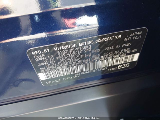 JA4J3UA87NZ012523 Mitsubishi Outlander Black Edition 2wd/se 2.5 2wd/se Launch Edition 2wd