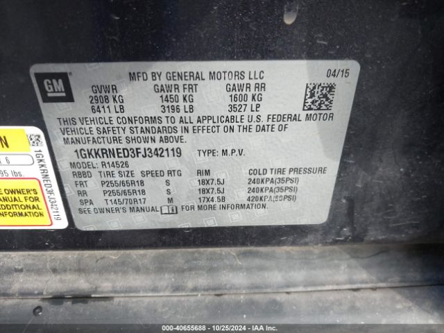 1GKKRNED3FJ342119 GMC Acadia Sle-1