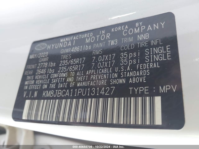 KM8JBCA11PU131427 Hyundai Tucson Hybrid Blue