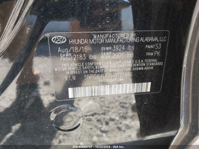 5NPD84LF7HH121916 Hyundai ELANTRA SE