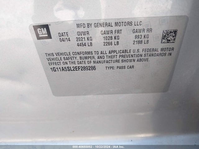 Chevrolet Malibu 1fl 2014 1G11A5SL2EF289286 Image 9