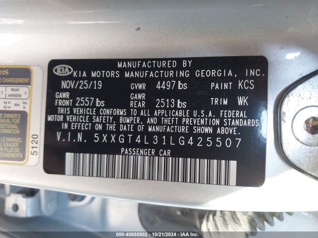KIA Optima Lx 2020 5XXGT4L31LG425507 Image 9