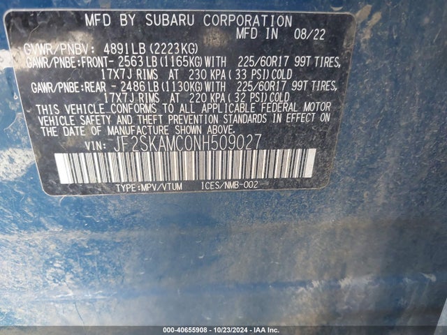 JF2SKAMC0NH509027 Subaru Forester Wilderness