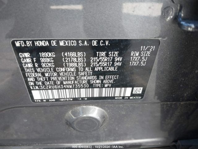 3CZRU6H34NM735530 Honda Hr-v Awd Lx