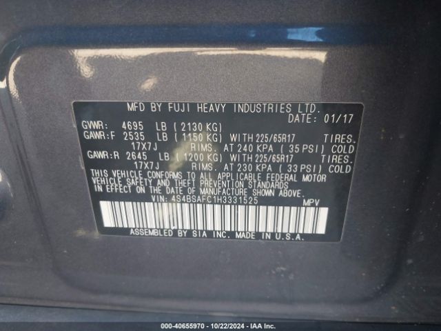 4S4BSAFC1H3331525 Subaru Outback 2.5i Premium