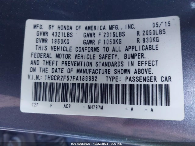Honda Accord Sport 2015 1HGCR2F57FA189882 Image 9