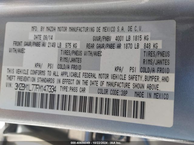 3MZBM1L77FM147334 Mazda Mazda3 I Touring
