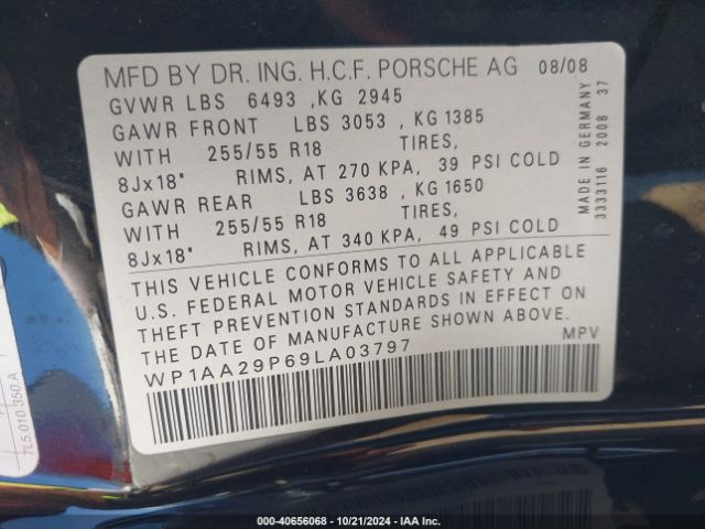 2009 PORSCHE CAYENNE WP1AA29P69LA03797 Photo 8