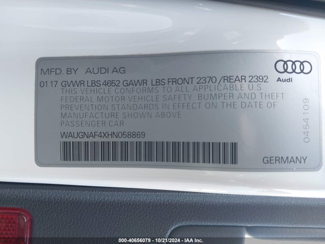 Audi A4 2.0t Premium 2017 WAUGNAF4XHN058869 Image 9