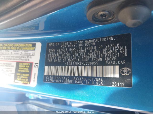 4T1B11HK6KU236855 Toyota CAMRY LE